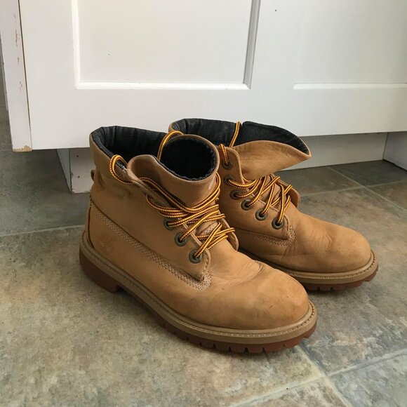 Leather Timberland Womens Loose Top Lace up Khaki Boots Size 5.5W *READ* - Picture 5 of 8